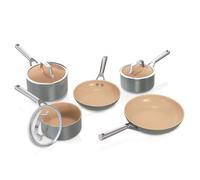 Ninja Extended Life 5-Piece Ceramic Cookware Set (20 & 24cm Frying Pans + 16, 18 & 20cm Saucepans & Lids), Non-Stick (No PFAs, PFOAs, Lead or Cadmium), Oven Safe 285°C, Terracotta/Grey, CW95000EUUKDB