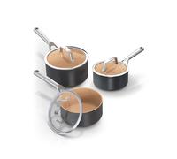 Ninja Extended Life 3-Piece Ceramic Saucepan Set (16.18 & 20 cm Pot), Non-Stick Coating (No PFAs, PFOAs, Lead, Cadmium), Suitable for Induction, Oven Safe up to 285°C, Terracotta & Grey