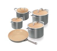 Ninja Extended Life CW95000EUUKDB Keramic Cooking Set 5-Piece (20 & 24 cm Sauté Pan + 16, 18 & 20 cm Pots & Lids), Non-Stick Coating (without PFAs, PFOAs, Lead & Cadmium), Oven-Safe, Grey & Terracotta