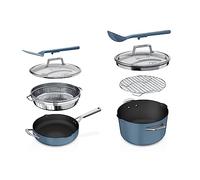 Ninja Foodi 9-in-1 PossiblePan 3.8L & 8-in-1 PossiblePot 6.6L, Glass Lids, Multi Use Pot and Pan, Oven Safe to 260°C, Blue Macaroon, CW202BLUK/CW102BLUK
