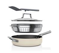 Ninja Foodi 9-in-1 PossiblePan with ZEROSTICK, Steamer/Strainer, Spatula, Glass Lid, 3.8L, Induction Compatible, Oven Safe to 260°C, Vanilla Bean CW102WHUK