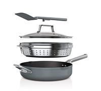 Ninja Foodi 9-in-1 PossiblePan with ZEROSTICK, Steamer/Strainer, Spatula, Glass Lid, 3.8L, Induction Compatible, Oven Safe to 260°C, Sea Salt Grey CW102GYUK