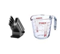 Ninja Foodi StaySharp Knife Block with Integrated Sharpener, 5-Piece Knife Set Includes Chef Knife & Pyrex Glass Measuring Jug Transparent, 0.5L