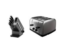 Ninja Foodi StaySharp Knife Block with Integrated Sharpener, 5-Piece Knife Set Includes Chef Knife & Russell Hobbs 4 Slice Toaster (High Lift Feature, 7 Browning Levels, Frozen/Cancel/Reheat Function