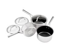 Ninja Foodi Zerostick 3-Piece Stainless Steel Pan Set [C63000EU] Saucepan Set, Non-Stick Coating, Induction Compatible, Dishwasher Safe, Silver, Small