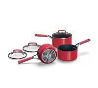 Ninja Foodi Zerostick, Vivid 3-Piece Pot and Pan Set [C23000EU], Deep Red, Non-Stick, Induction Compatible, Dishwasher Safe