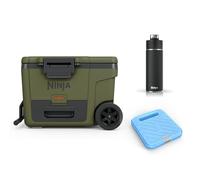 Ninja FrostVault Heavy-Duty Insulated Cool Box with Ninja Thirsti Bottle 530ml & Large Ice Pack, Wheeled Premium Cooler with Dry Zone Integrated Fridge-Temp Dry Storage Drawer, Olive, FB245AMZEUUKGN