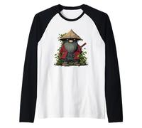 Ninja Garden Gnome with Sword and Straw Hat Raglan Baseball Tee