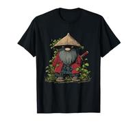 Ninja Garden Gnome with Sword and Straw Hat T-Shirt