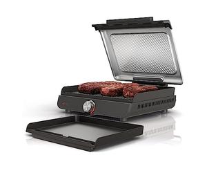 Ninja GR101 Sizzle Smokeless Indoor Grill & Griddle, 14'' Interchangeable Nonstick Plates, Dishwasher-Safe Removable Mesh Lid, 500F Max Heat, Even Edge-to-Edge Cooking, Grey/Silver