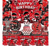 Ninja Happy Birthday Backdrop, Tableware, Tablecloth and Balloons, Karate Party Ninja Warrior Master Party Supplies for Boys Girls Baby Shower, Serves 20