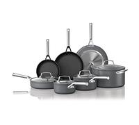 Ninja Hard-Anodized Foodi Neverstick, Premium Anti-Scratch Nesting Pots & Pans with Lids, Aluminum, Slate Grey, C39800