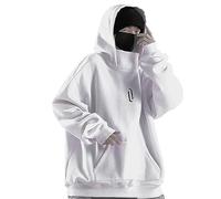 Ninja Hoodie Men's Harajuku Pullover with Hood Hoodie Hip Hop Shawl Collar Oversized Sweatshirts Streetwear Plain Turtleneck Pullover Vintage Double Neckline Hoodie, O White, M