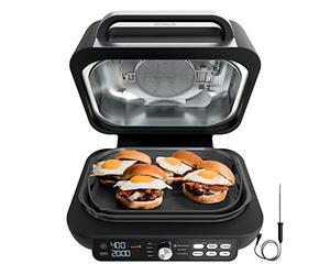 Ninja IG651 Foodi Smart XL Pro 7-in-1 Indoor Grill/Griddle Combo, use Opened or Closed, Air Fry, Dehydrate & More, Pro Power Grate, Flat Top, Crisper, Smart Thermometer, Black