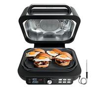 Ninja IG651 Foodi XL 7-in-1 Indoor Grill Combo, use Opened or Closed, Air Fry, Dehydrate & More, Pro Power Grate, Flat Top Griddle, Crisper, Smart Thermometer, Black, Ceramic