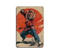 Ninja Lion Throwing A Karate Punch Retro Poster Metal Tin Sign Chic Art Retro Iron Painting Bar People Cave Cafe Family Garage Poster Wall Decoration 8x12inch(20x30cm)
