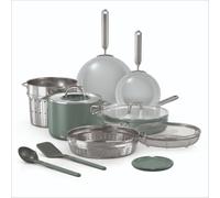 Ninja NeverQuit™ 12-Piece Ceramic Cookware Set, Forest Sage, CQ19012GN6 | Nontoxic¹, nonstick ceramic-coated cookware set; Fry pans, saucepans, glass lids, easy storage, 3-year guarantee