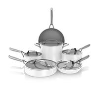 Ninja NeverStick Ceramic Pro 11-Piece Cookware Set, Non-Stick Pots and Pans, Glass Lids, Ceramic Coated, Stainless Steel, Stove to Oven Safe, All Stovetops, Induction Compatible, White, CW39011WH
