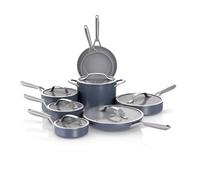 Ninja NeverStick Ceramic Pro 14-Piece Cookware Set, Non-Stick Pots & Pans Set with Glass Lids, Ceramic Coated, Stainless Steel, Stove to Oven Safe, All Stovetops & Induction Compatible, Blue CW39014MM