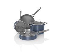 Ninja NeverStick Ceramic Pro 7-Piece Cookware Set, Non-Stick Pots, Pans, Glass Lids, Ceramic Coated, Stainless Steel, Stove to Oven Safe, All Stovetops & Induction Compatible, Midnight Blue, CW39007MM