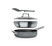 Ninja NeverStick PossiblePan, Premium Set with 4-Quart Capacity Pan, Steamer/Strainer Basket, Glass Lid & Integrated Spatula, Nonstick, Durable & Oven Safe to 500°F, Sea Salt Grey, CW102GY