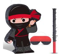 Ninja Piñata Mini with Blindfold for Birthday Party Supplies, Bat and Filler for Birthday Party Decorations, Boys Girls and Adults Game Warrior Halloween Favors