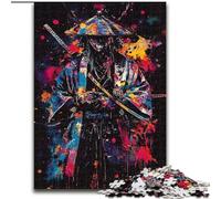 Ninja Samurai Oil Painting Jigsaw Puzzles for Adults, Stress Reliever Staycation Kill Time with Matching Poster And Trivia Sheet (26x38cm)