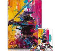 Ninja Samurai Oil Painting Puzzles 1000 Pieces for Teenagers,Stress Reliever Difficult Challenge Deal As Gifts for The Whole Family (38x26cm)