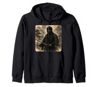Ninja Samurai Warrior Katana Kimono Zen Sumi-E Vintage Zip Hoodie