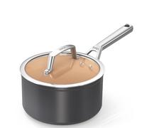 Ninja Extended Life 20cm Ceramic Saucepan with lid, Non-Stick (No PFAs, PFOAs, Lead or Cadmium), Induction Compatible, Stainless Steel Handle, Oven Safe to 285°C, Terracotta & Grey, CW90220UK