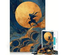 Ninja Silhouette Under Golden Moon Jigsaw Puzzles for Adults1000 Pieces Strong Logic Toy Tension Relief Clear Edge Premium Gift (38x26cm)