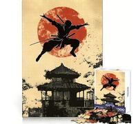 Ninja Silhouette with Japanese Temple Jigsaw Puzzles for Adults1000 Piece Strengthen Memory Home Activity Clean Edge Festive Gift (38x52cm)