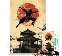 Ninja Silhouette with Japanese Temple Jigsaw Puzzles for Adults1000 Piece Strengthen Memory Home Activity Clean Edge Festive Gift (50x75cm)