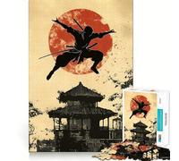 Ninja Silhouette with Japanese Temple Jigsaw Puzzles for Adults1000 Piece Strengthen Memory Home Activity Clean Edge Festive Gift (38x52cm)