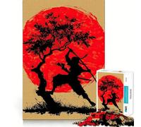 Ninja Silhouette with Red Sun And Tree 1000 Piece Jigsaws for Adults Puzzle Enhance Recall Together Fun Exact Edge Seasonal Gift (38x26cm)
