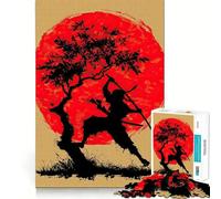 Ninja Silhouette with Red Sun And Tree Jigsaw Puzzle for Teenagers 1000 Pieces Smart Game Family Time Pattern Assembly Santa Wish Pick (50x75cm)