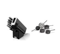 Ninja StaySharp Knife Set, Stainless Steel 6-Piece Knife Set with Integrated Sharpener, Chef Knife & ZEROSTICK Premium 5-Piece Pan Set, Long Lasting Non-Stick, 3X Saucepans with Glass Lids