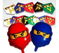 NINJA Themed 'Happy Birthday' Banner & Foil Balloons - Perfect decor for Ninja themed parties (TWIN FOIL & BANNER SET)