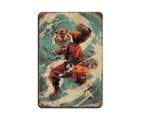 Ninja Tiger Throwing A Karate Kic Retro Poster Metal Tin Sign Chic Art Retro Iron Painting Bar People Cave Cafe Family Garage Poster Wall Decoration 8x12inch(20x30cm)