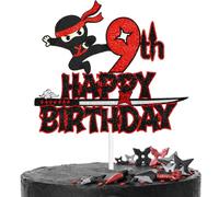 Ninja Warrior 6th Birthday Cake Topper | Red Black Shuriken Sword Cake Decor | Action Karate Decoration Supplies for Boys 6 Years Old Party (9th)