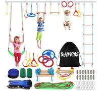 Ninja Warrior Kids Obstacle Course - 55 FT Durable Slackline with 8 Obstacles - Fun and Challenging Outdoor Course for Active Kids 3+ Years Old