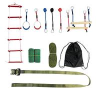 Ninja Warrior Obstacle Course for Kids, 10m Portable Slackline Monkey Bars Kit, Adjustable Positions, Improve Agility, Backyard Fun for Ages 5-17