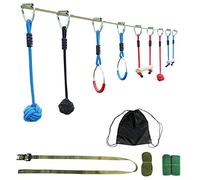 Ninja Warrior Obstacle Course for Kids, 10m Portable Slackline Monkey Bars Kit, Adjustable Positions, Improve Agility, Backyard Fun for Ages 5-17