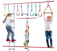 Ninja Warrior Obstacle Course for Kids, 60 ft Ninja Slackline Obstacle Course with 8 Accessories, Tree Cover and Carry Bag for Kids Outdoor
