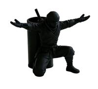 Ninja Warrior Pen Holder,3D Printed Pen Stand,Plastic Ninja Ornament,Simulation Character Model,Kneeling Ninja Pencil Rack for Home Office(Black)