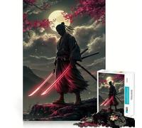 Ninja with Glowing Swords Under Moonlight 1000 Piece Jigsaw Puzzles for Teenagers Jigsaw Memory Lift Light Relax Image Assembly (38x52cm)