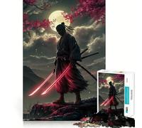 Ninja with Glowing Swords Under Moonlight Jigsaw Puzzles 1000 Pieces for Teenagers Brain Skill Family Joy Exact Edge Memorable Gift (50x75cm)