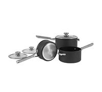 Ninja ZEROSTICK Stackable Cookware 3-Piece Pan Set, Non-Stick, 3 Saucepans, 16cm, 18cm and 20cm with Oven-Safe Glass Lids, Long Lasting Hard Anodised Aluminium, Grey, C53000UK