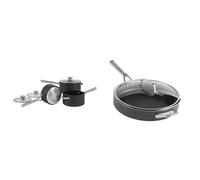 Ninja ZEROSTICK Stackable Cookware 3-Piece Pan Set, Non-Stick, 3 Saucepans, 16cm & ZEROSTICK Premium Cookware 30cm Sauté Pan with Glass Lid, Long Lasting, Non-Stick, Hard Anodised Aluminium