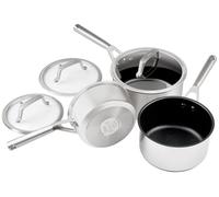 Ninja ZEROSTICK Stainless Steel Cookware 3-Piece Saucepan Set with Glass Lids, Long Lasting, Non-Stick Saucepans (16, 18 & 20cm), Induction Compatible, Oven Safe to 260°C, C63000UK